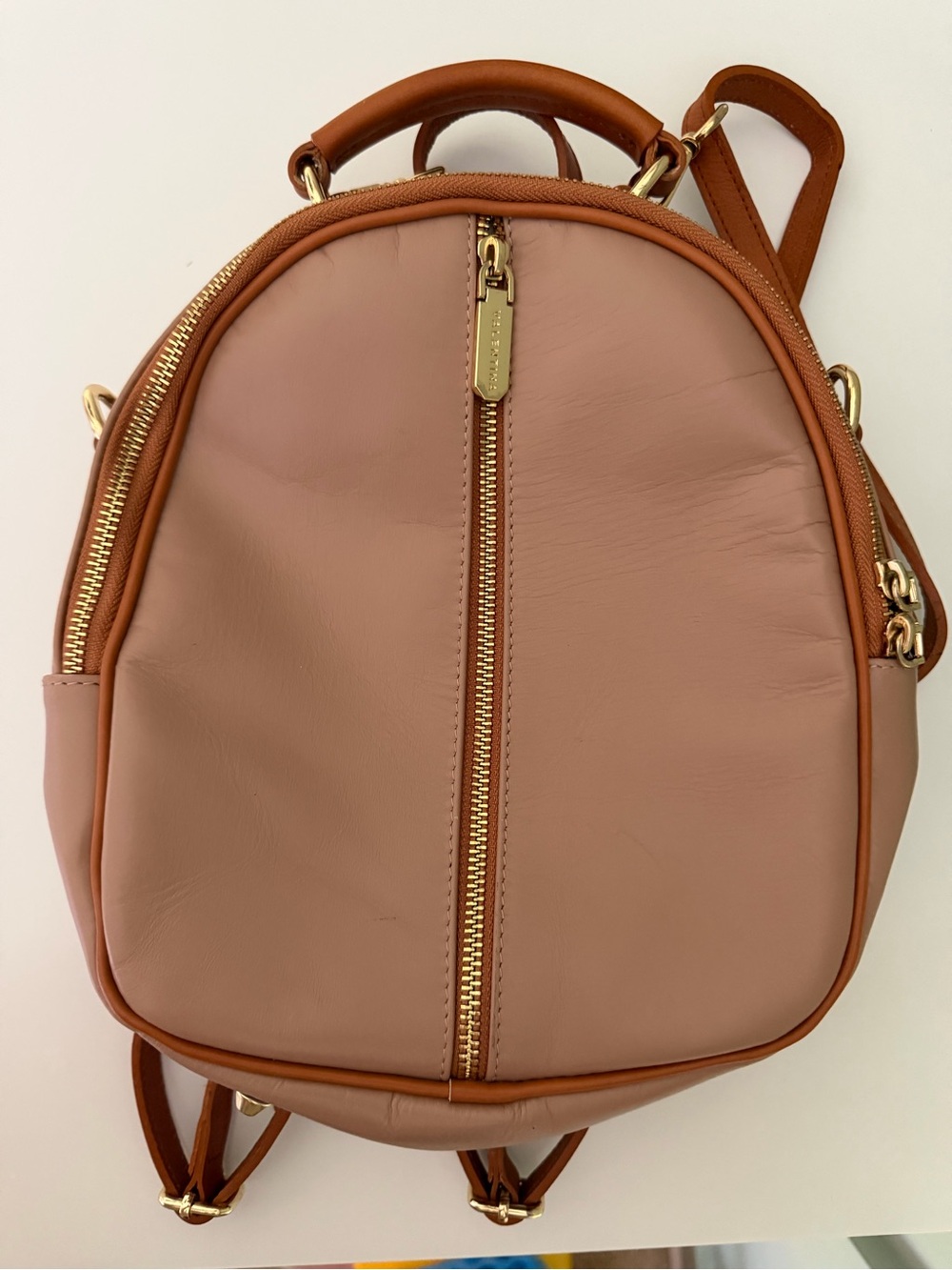 Valentina Womens Dusty Pink/Beige Brown Backpack Purse Top Handle Gold Hardware